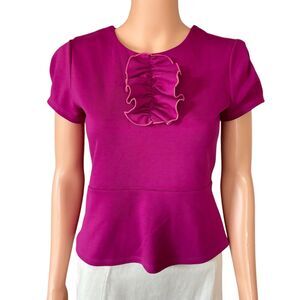 Vintage 90's Z2Wear Size S Barbicore Pink Ruffle Front Short Sleeve Top - USA